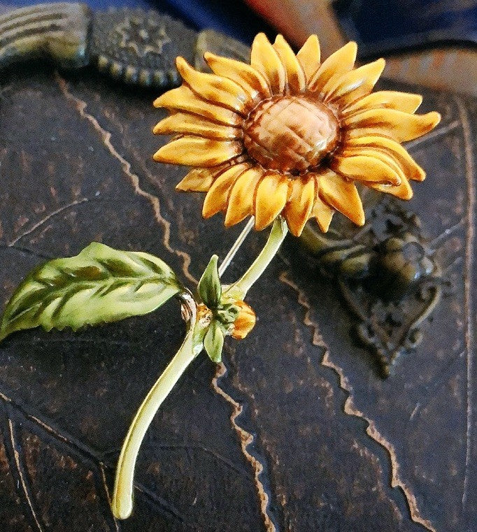 Sunflower Brooch Pin Gold Tone Enamel Flower Jewelry Gift for Women