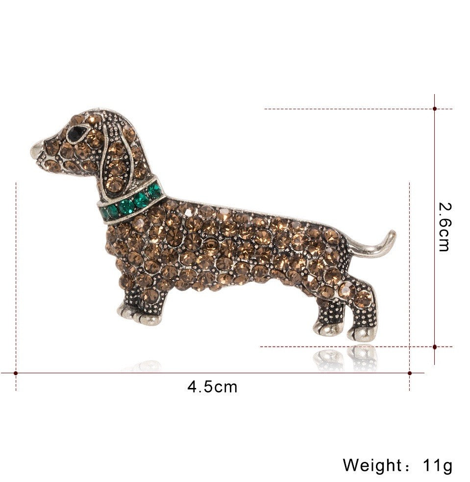 Rhinestone Dachshund Dog Brooch Pin Brown Crystal Puppy Jewelry Gift for Women