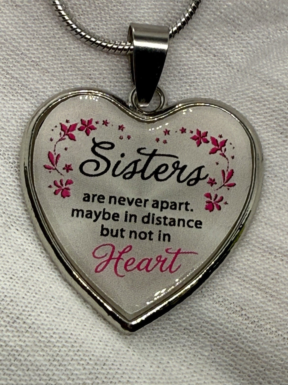Sisters Heart Pendant Necklace Silver – Never Apart But Not in Heart Gift