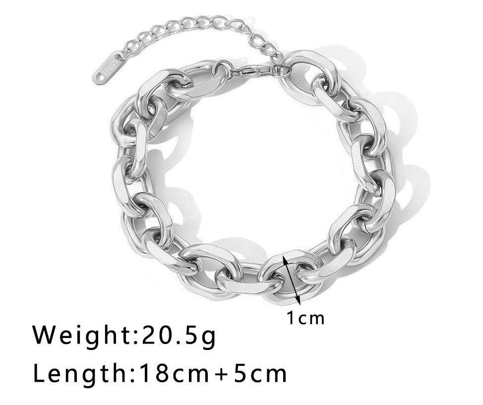Stainless Steel Chunky Chain Bracelet Silver Cuban Link Unisex Adjustable