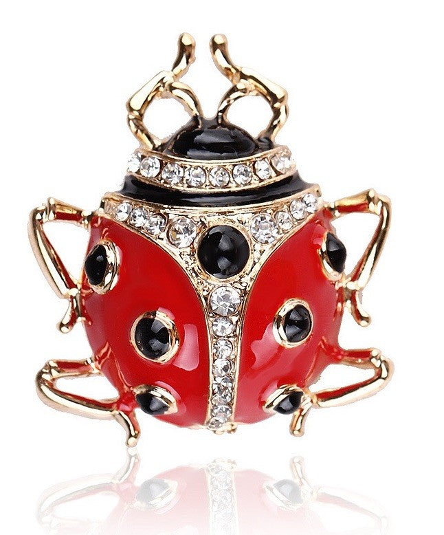 Red Ladybug Brooch Pin Gold Tone Enamel Rhinestone Insect Jewelry Gift 