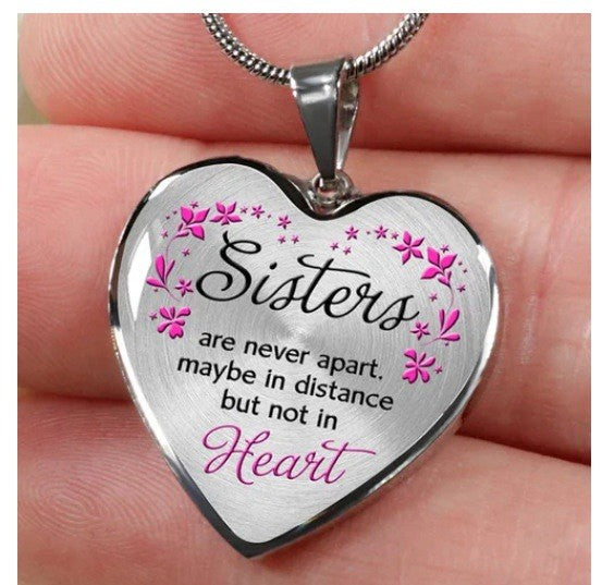 Sisters Heart Pendant Necklace Silver – Never Apart But Not in Heart Gift