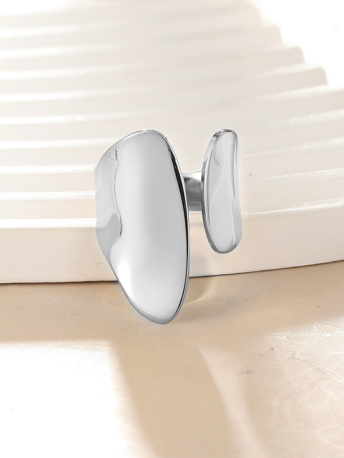 Silver Geometric Open Ring – Stainless Steel, Adjustable, Non-Tarnish