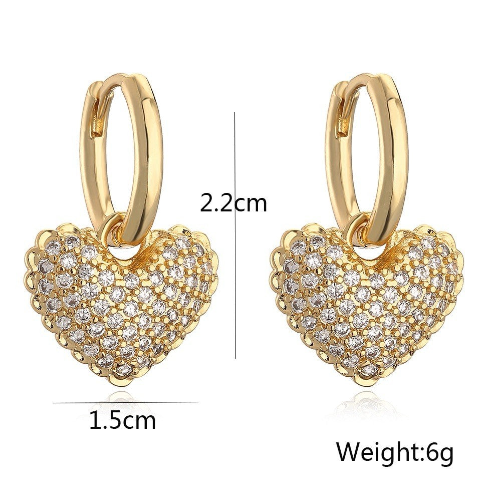 Earrings 18K Gold Plated Heart Hoop Zircon Pave Crystal Gift-Ready Jewelry
