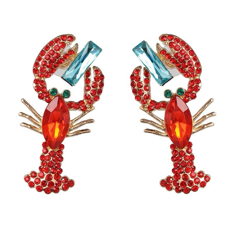Red Lobster Crystal Rhinestone Statement Earrings Women’s Ocean Sea Jewelry 
