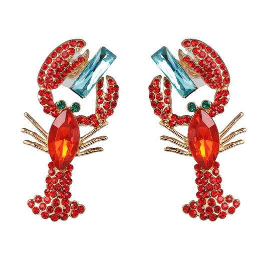 Red Lobster Crystal Rhinestone Statement Earrings Women’s Ocean Sea Jewelry 