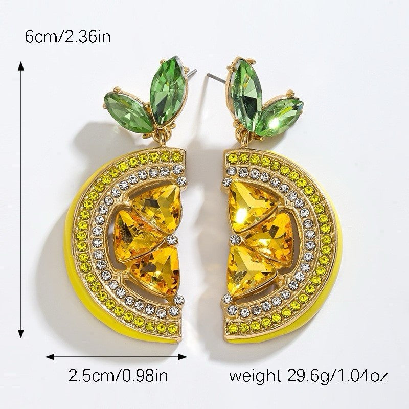 Yellow Lemon Bohemian Fruit Drop Earrings Beaded Dangle Earrings rhinestones new