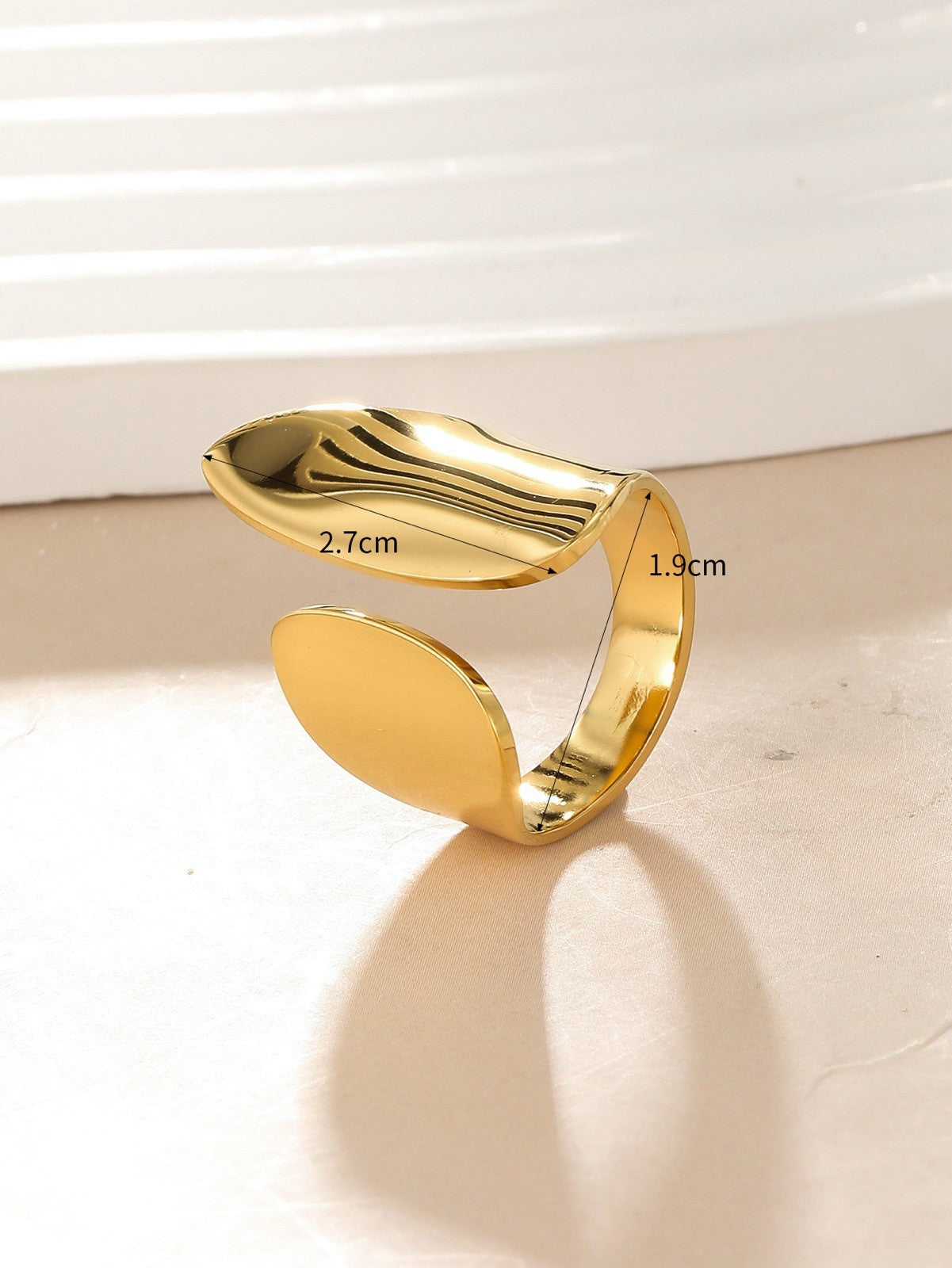 Gold Geometric Open Ring –14K PVD Coated Stainless Steel Adjustable, non-tarnish