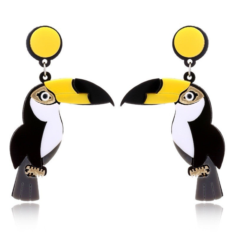 Bold Toucan Bird Dangle Earrings Acrylic Statement Jungle Style Fashion Jewelry