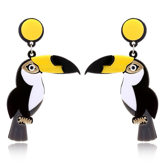 Bold Toucan Bird Dangle Earrings Acrylic Statement Jungle Style Fashion Jewelry