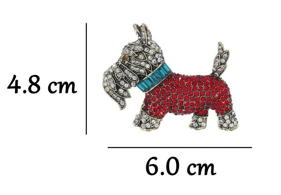 Red Rhinestone Dog Brooch Pin Crystal Terrier Gold Tone Vintage Jewelry Gift