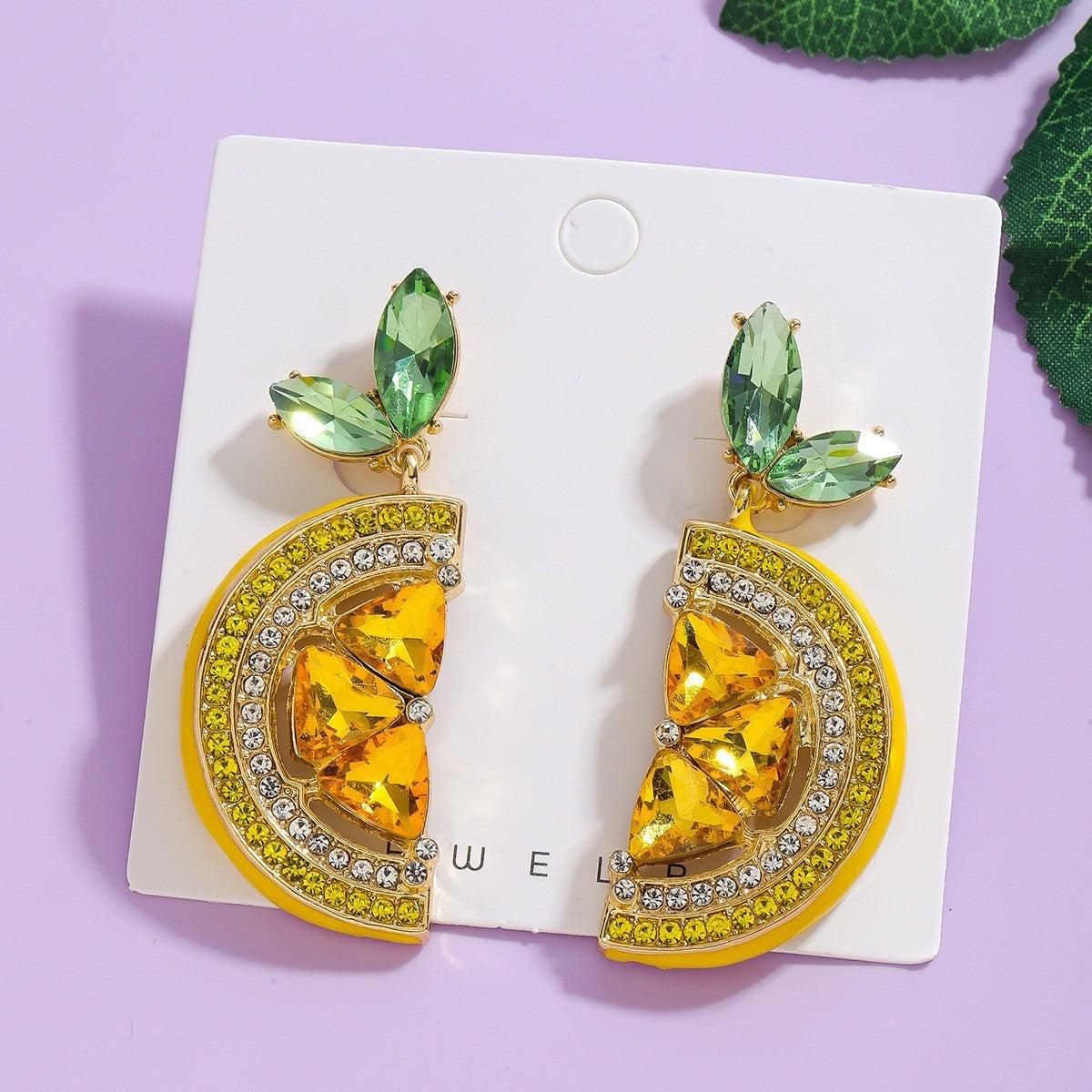 Yellow Lemon Bohemian Fruit Drop Earrings Beaded Dangle Earrings rhinestones new