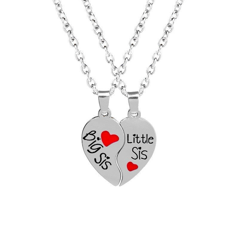 Big Sis Little Sis Heart Necklace Set Silver Alloy Pendant Friendship Gift