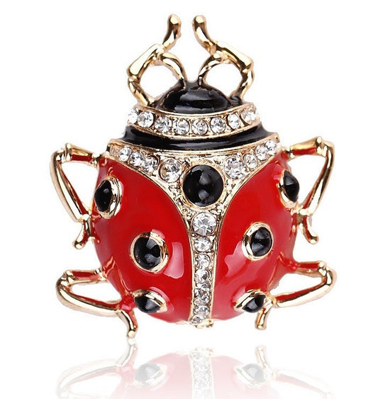 Red Ladybug Brooch Pin Gold Tone Enamel Rhinestone Insect Jewelry Gift 