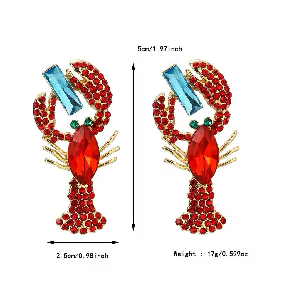 Red Lobster Crystal Rhinestone Statement Earrings Women’s Ocean Sea Jewelry 