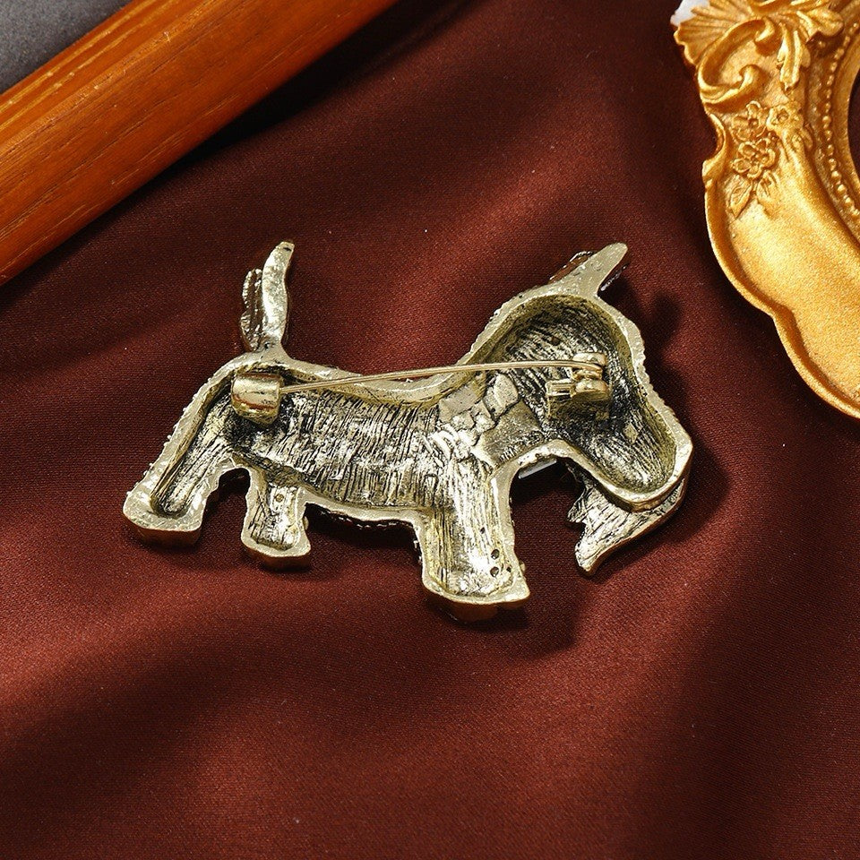 Red Rhinestone Dog Brooch Pin Crystal Terrier Gold Tone Vintage Jewelry Gift