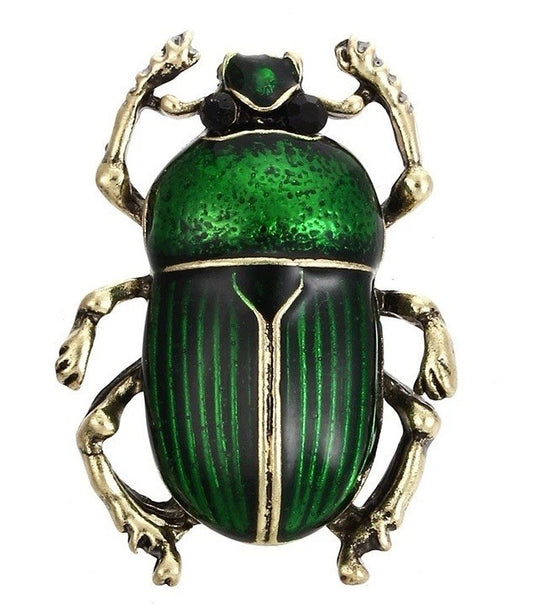 Green Enamel Beetle Brooch Pin Gold Tone Insect Jewelry Gift for Men Women