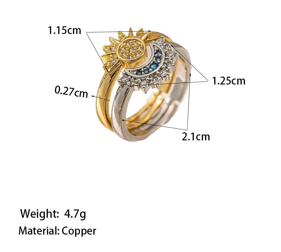 Sun and Moon Adjustable Rings Set Women’s 18K Gold Plated Celestial Jewelry