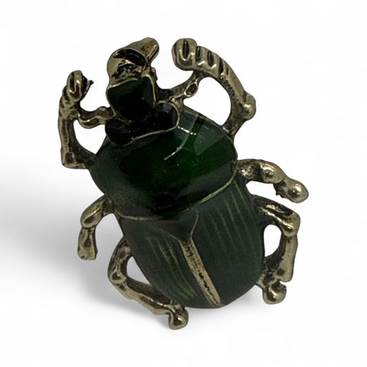 Green Enamel Beetle Brooch Pin Gold Tone Insect Jewelry Gift for Men Women