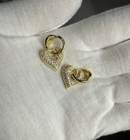Earrings 18K Gold Plated Heart Hoop Zircon Pave Crystal Gift-Ready Jewelry