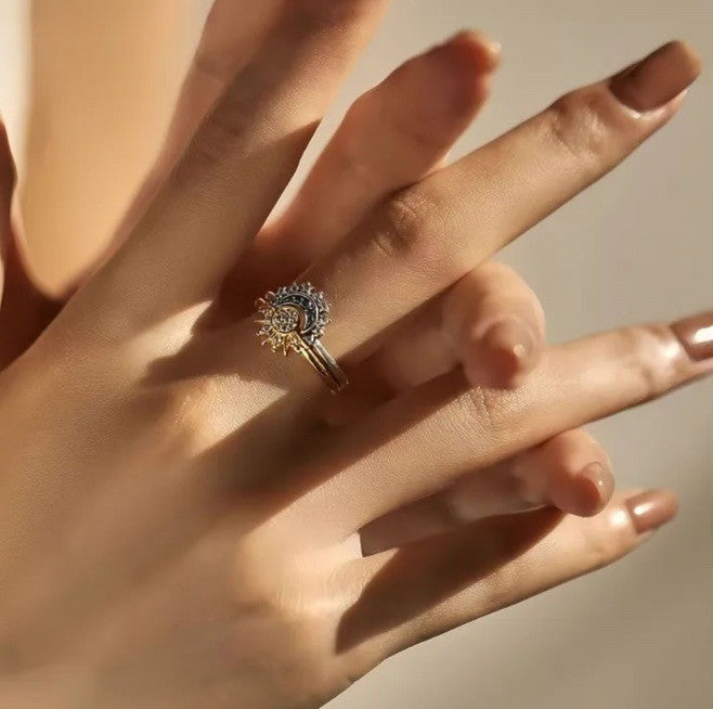 Sun and Moon Adjustable Rings Set Women’s 18K Gold Plated Celestial Jewelry