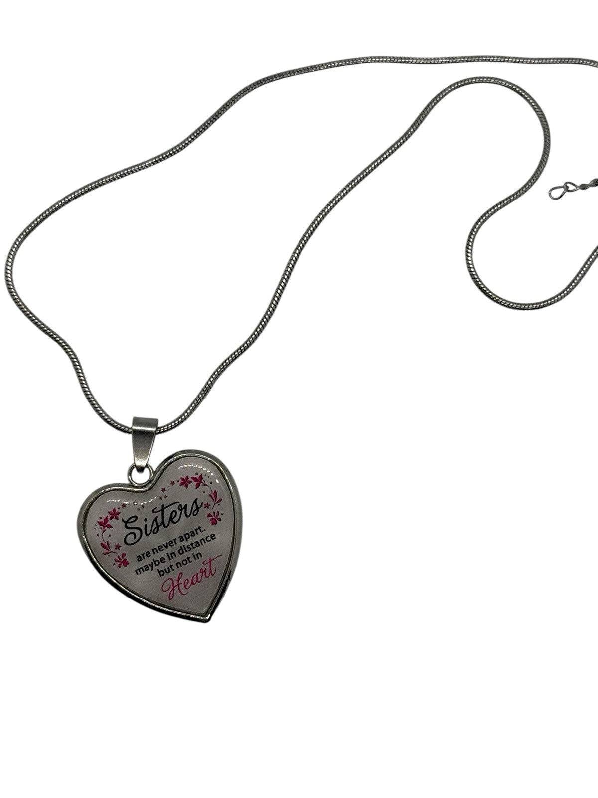 Sisters Heart Pendant Necklace Silver – Never Apart But Not in Heart Gift