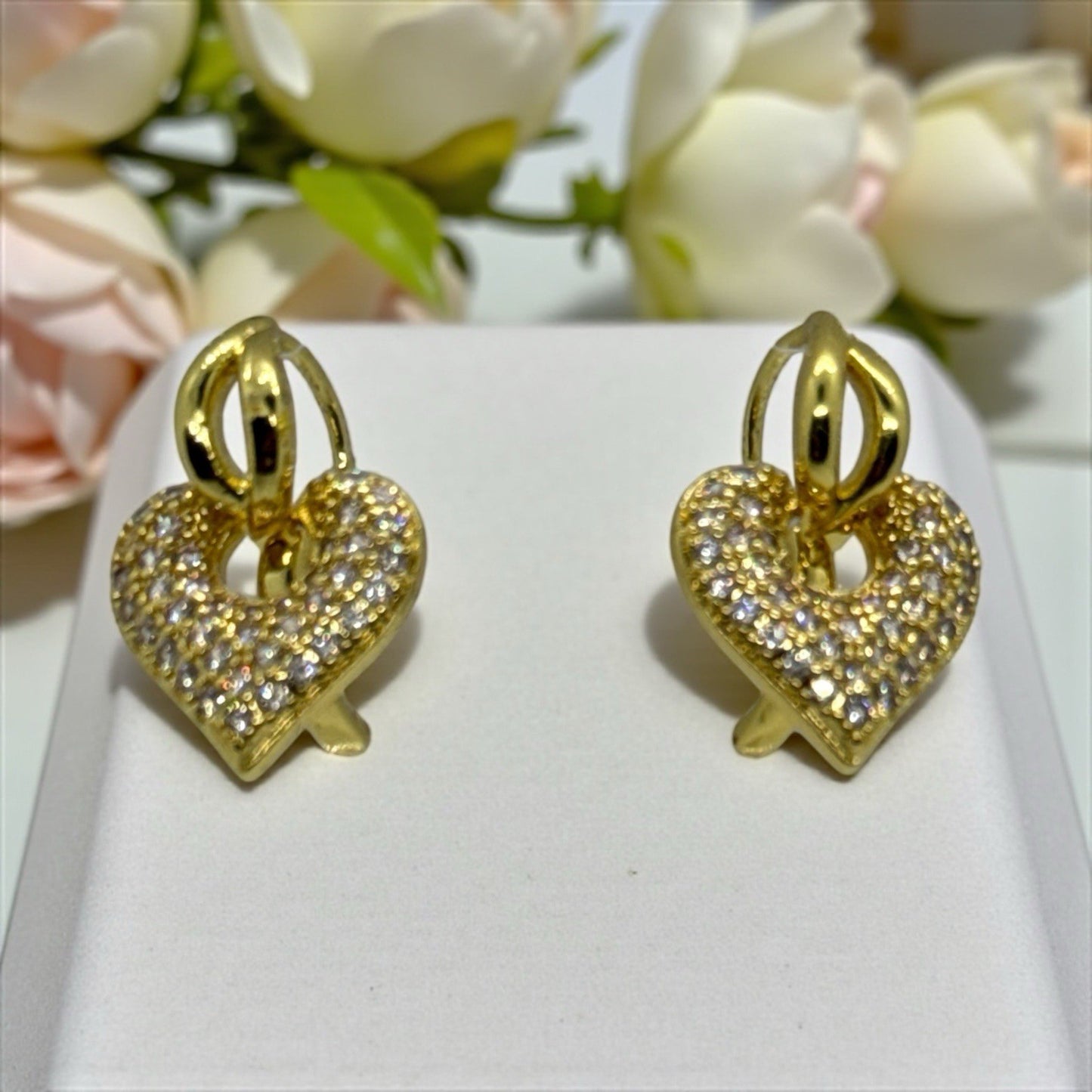 Earrings 18K Gold Plated Heart Hoop Zircon Pave Crystal Gift-Ready Jewelry