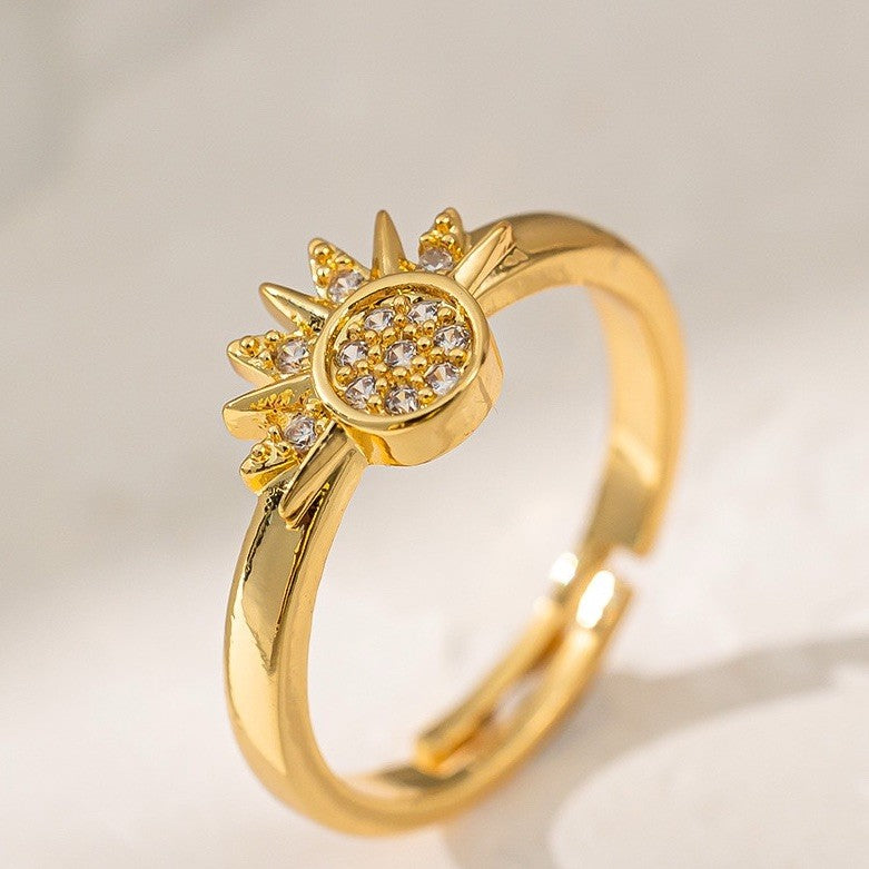 Sun and Moon Adjustable Rings Set Women’s 18K Gold Plated Celestial Jewelry