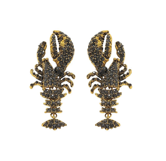 Black Crystal Lobster Statement Earrings